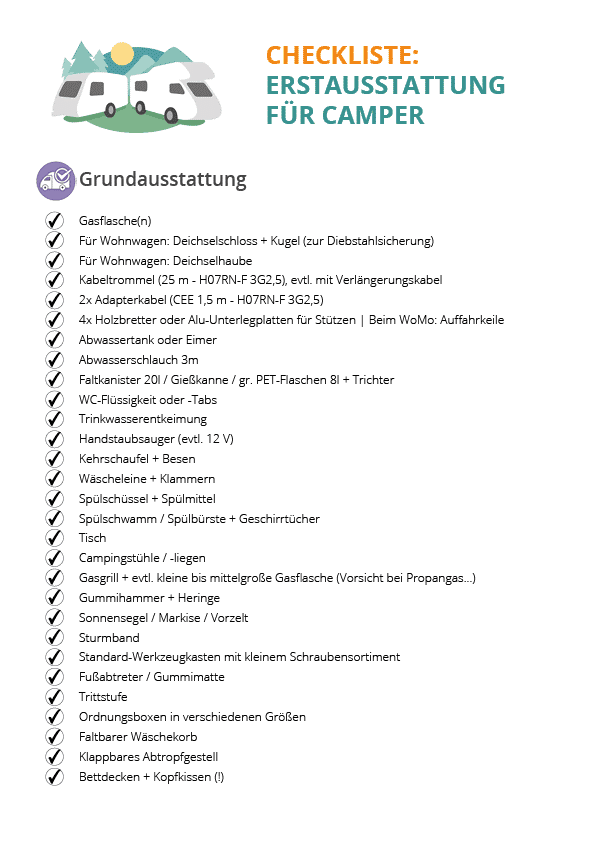 Lista kontrolna podstawowego wyposażenia przyczep kempingowych i kamperów